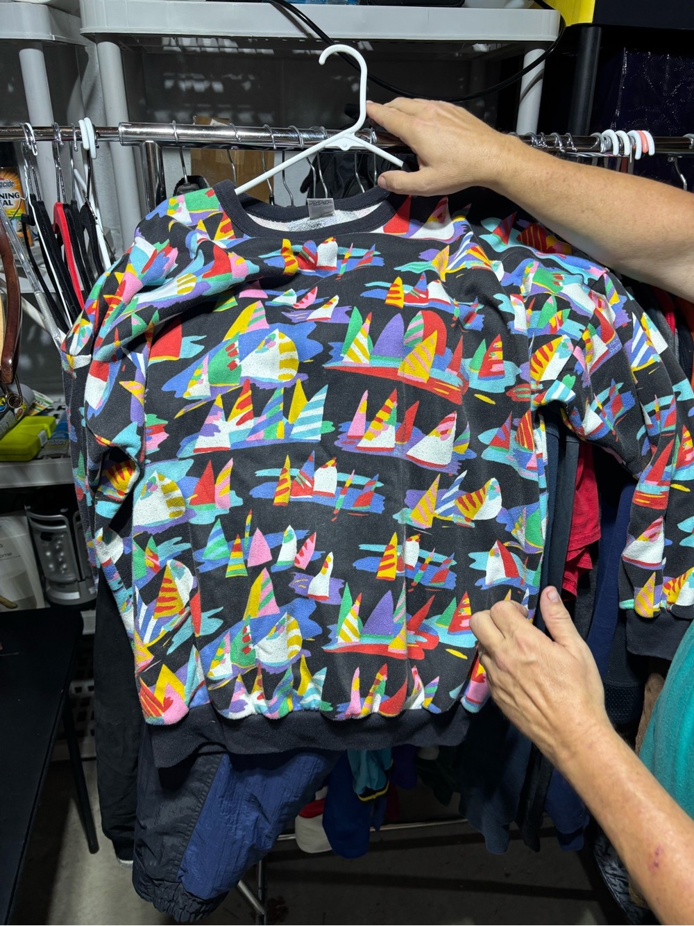 Men's Black Multicolor Graphic Crewneck Sweater